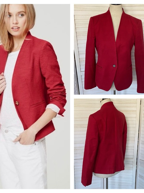 LOFT Jackets & Blazers - LOFT Textured Collarless Single-Button Blazer SZ 8